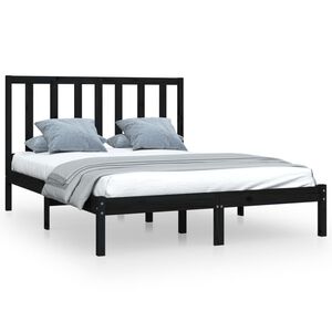 vidaXL Estrutura de cama 140x190 cm madeira de pinho maci&ccedil;a preto