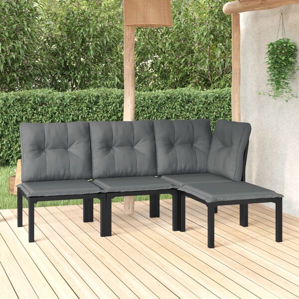 vidaXL 4 pcs conjunto lounge de jardim vime PE preto e cinzento
