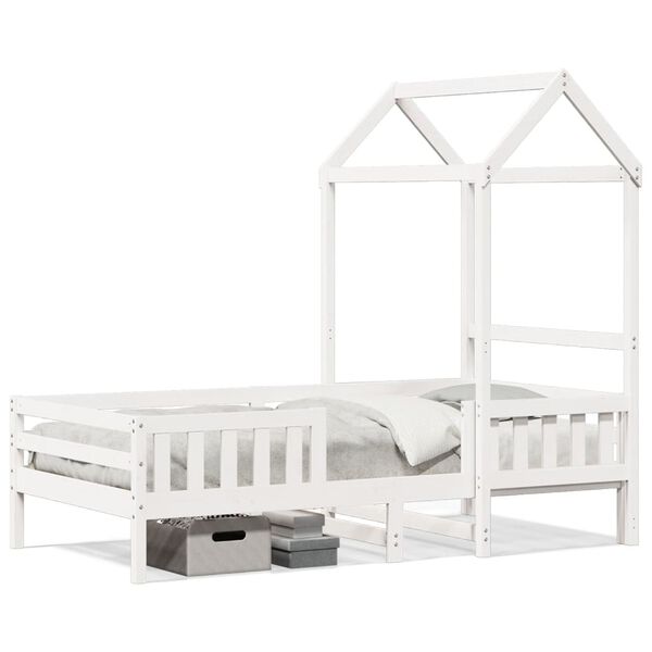 vidaXL Estrutura de cama com telhado 90x190 cm pinho maci&ccedil;o branco