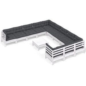 vidaXL 12 pcs conjunto lounge de jardim c/ almofad&otilde;es pinho branco