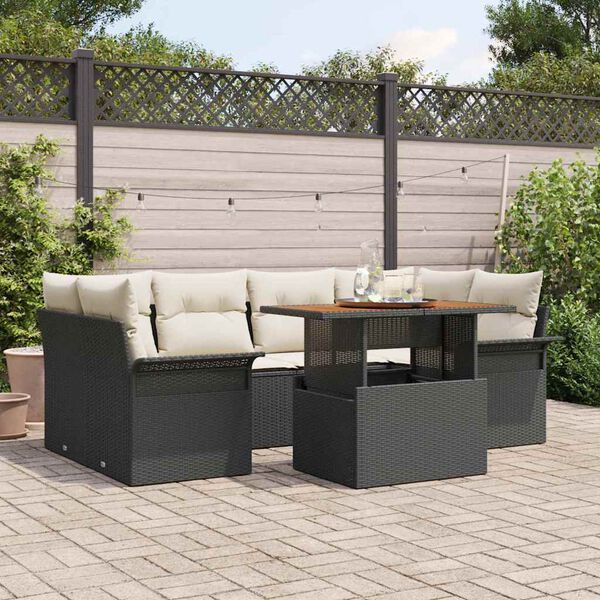 vidaXL Conjunto de Sof&aacute; de Jardim 7 pcs Preto Rattan Sint&eacute;tico