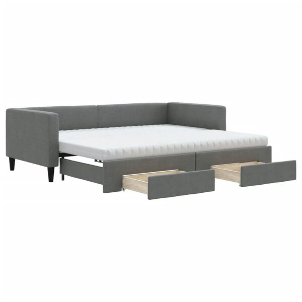 vidaXL Sof&aacute;-cama c/ gavet&atilde;o e gavetas 90x190 cm tecido cinzento-escuro