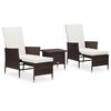 vidaXL 3 pcs conjunto lounge jardim c/ almofad&otilde;es vime PE castanho