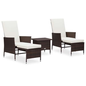 vidaXL 3 pcs conjunto lounge jardim c/ almofad&otilde;es vime PE castanho