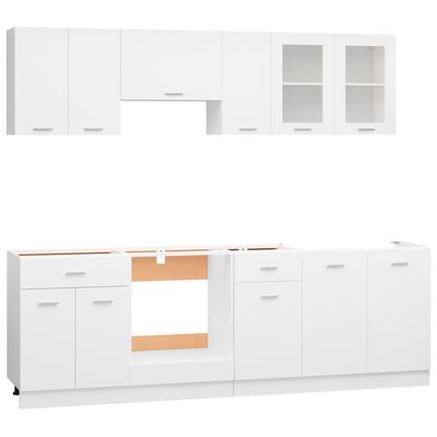 vidaXL 8 pcs conjunto armários de cozinha contraplacado branco