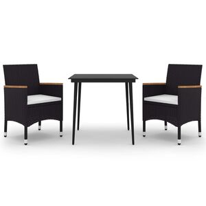 vidaXL 3 pcs conjunto de jantar p/ jardim c/ almofad&otilde;es vime PE/vidro