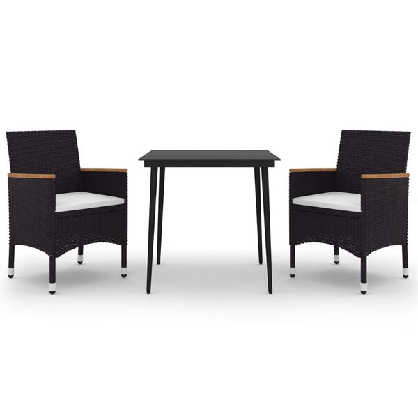vidaXL 3 pcs conjunto de jantar p/ jardim c/ almofad&otilde;es vime PE/vidro