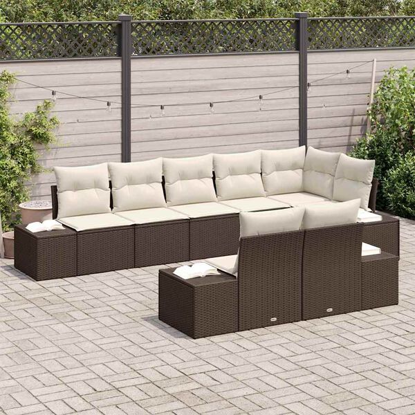 vidaXL Conjunto de Sof&aacute; de Jardim 8 pcs Marrom e Creme