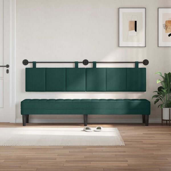 vidaXL Cabeceira Suspensa Riscas Verde Escuro 210 x 55 x 5 cm tecido