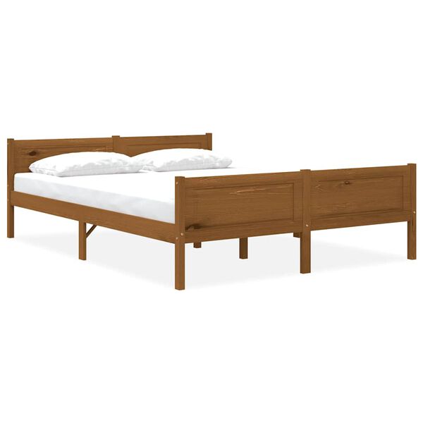 vidaXL Estrutura de cama 140x200 cm pinho maciço castanho mel