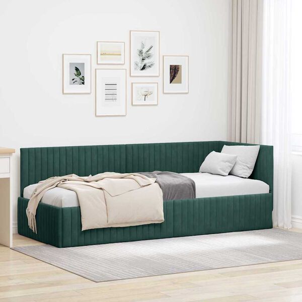 vidaXL Estrutura de Cama de Canto Verde Escuro 80 cm x 200 cm Veludo