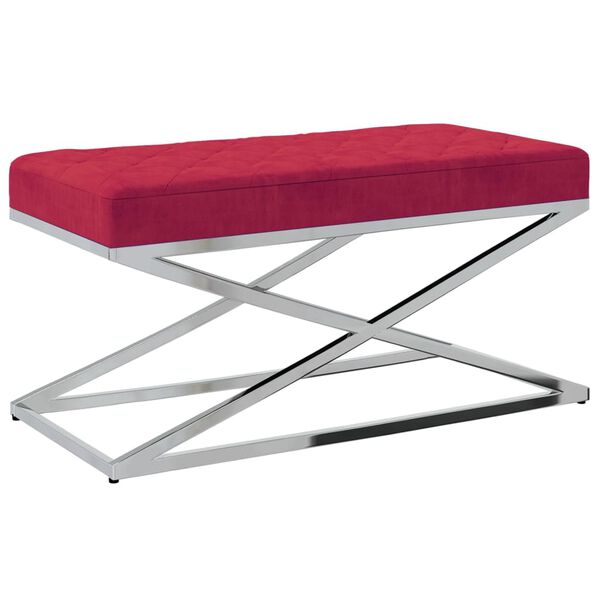 vidaXL Banco a&ccedil;o inoxid&aacute;vel e veludo vermelho tinto