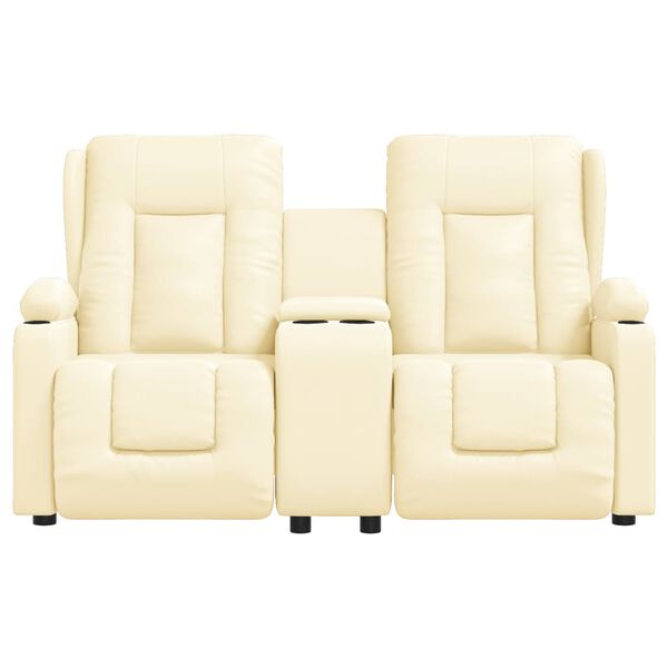 vidaXL Poltrona massagens 2 lug. reclinável sup. copo couro art. creme
