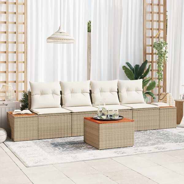 vidaXL Conjunto de Sof&aacute; de Jardim 5 pcs Bege Rattan Sint&eacute;tico