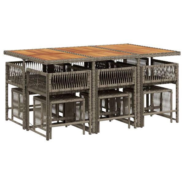 vidaXL 11 pcs conjunto jantar p/ jardim c/ almofad&otilde;es vime PE cinzento