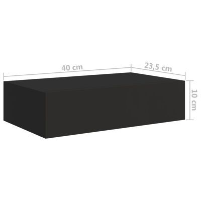 vidaXL Prateleira de parede com gaveta MDF 40x23,5x10 cm preto