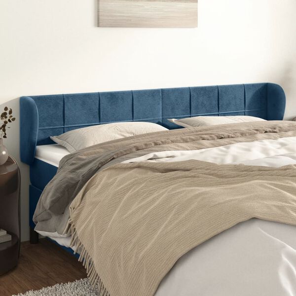 vidaXL Cabeceira de cama c/ abas veludo 183x23x78/88cm azul-escuro