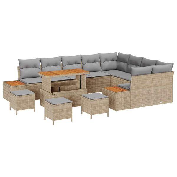 vidaXL Conjunto de Sof&aacute; de Jardim 13 pcs Bege Rattan Sint&eacute;tico