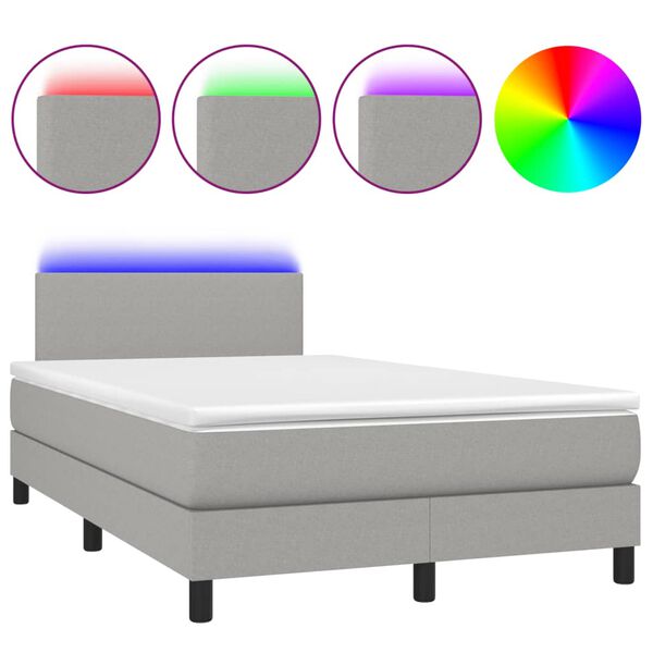 vidaXL Cama box spring c/ colch&atilde;o e LED 120x200 cm tecido cinza-claro