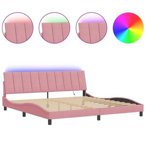 vidaXL Estrutura de cama com LED sem colch&atilde;o Hanko 200x200 cm veludo rosa