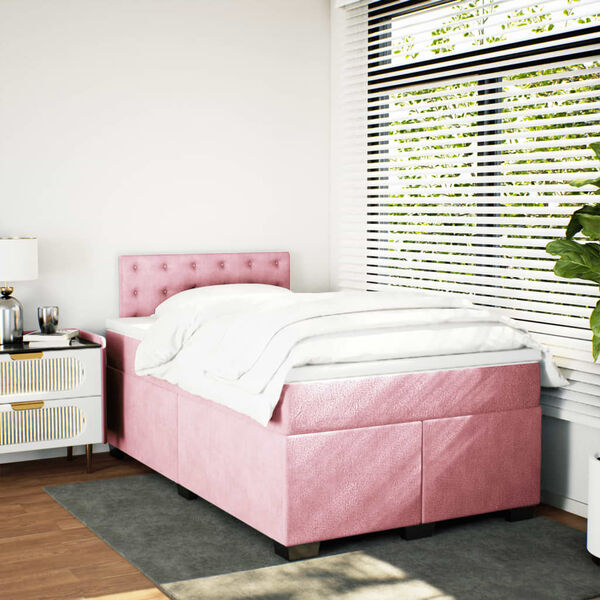 vidaXL Cama boxspring com colch&atilde;o 120x200 cm veludo rosa