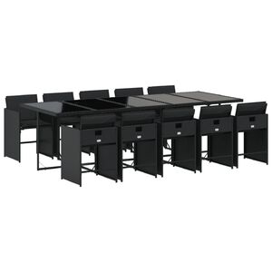 vidaXL 11 pcs conjunto de jantar p/ jardim c/ almofad&otilde;es vime PE preto
