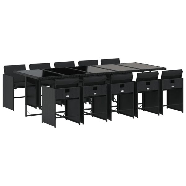 vidaXL 11 pcs conjunto de jantar p/ jardim c/ almofad&otilde;es vime PE preto