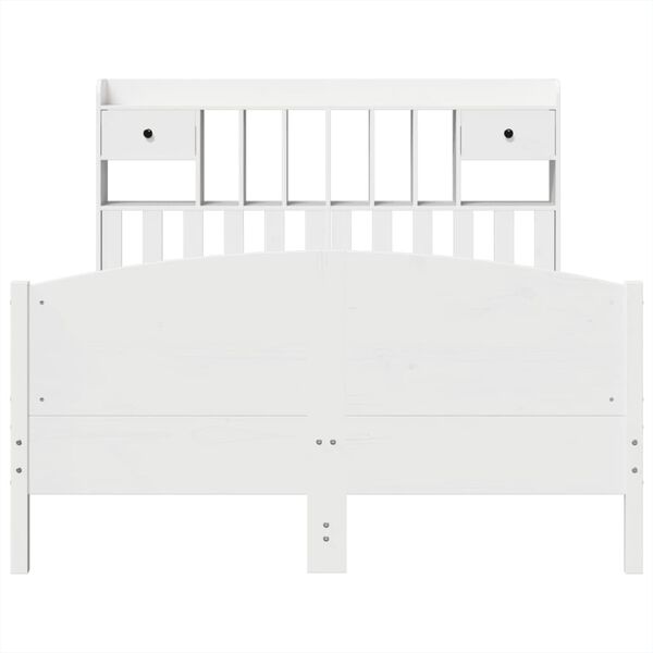 vidaXL Cama com estante sem colch&atilde;o 140x200 cm pinho maci&ccedil;o branco