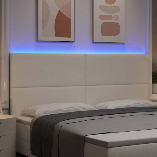 vidaXL Cabeceira LED com luzes de tira LED Creme 200 cm Poli&eacute;ster