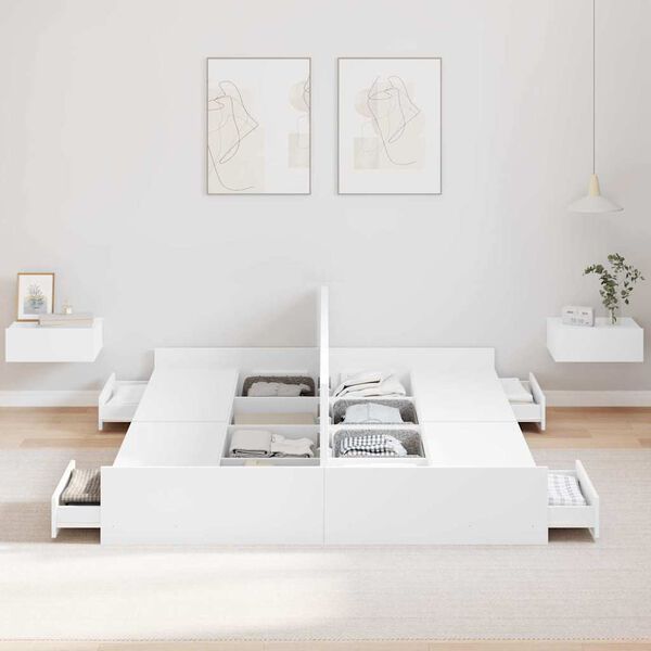 vidaXL Estrado de cama com arrumação com cabeceira Branco 160 x 200 cm