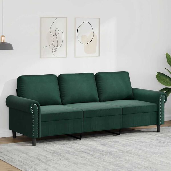 vidaXL Sof&aacute; de 3 lugares 180 cm veludo verde-escuro