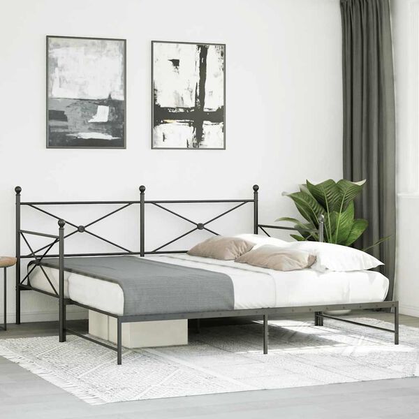 vidaXL Cama de dia com gavet&atilde;o sem colch&atilde;o 100x200 cm a&ccedil;o preto