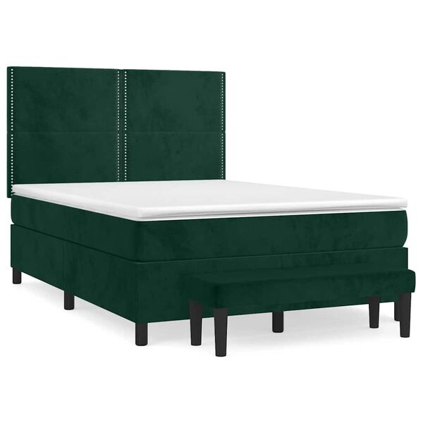 vidaXL Cama com molas/colch&atilde;o 140x190 cm veludo verde-escuro