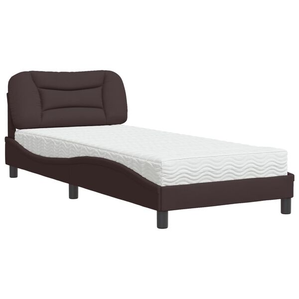 vidaXL Cama com colch&atilde;o Hvar 90x200 cm tecido castanho-escuro