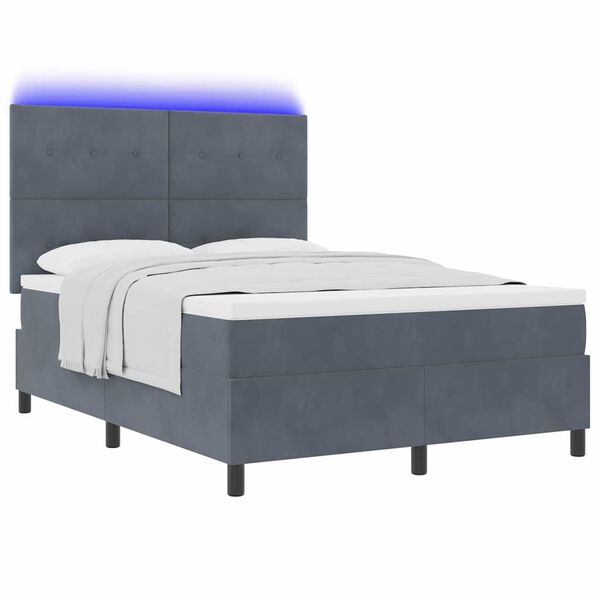 vidaXL Cama Box Spring LED Cinza Escuro 140 x 190 cm tecido