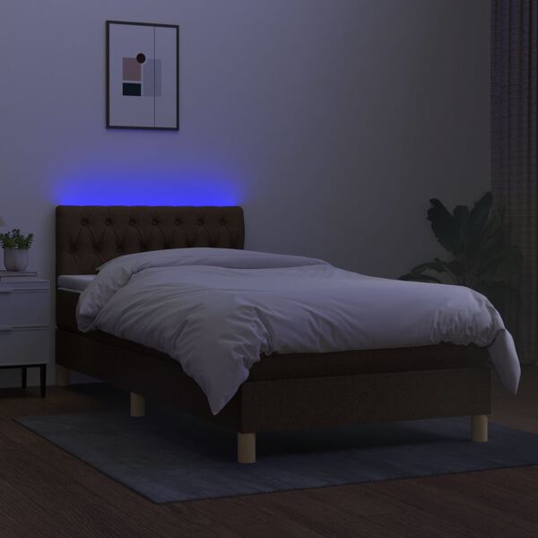 vidaXL Cama box spring c/ colch&atilde;o/LED 90x200 cm tecido castanho-escuro