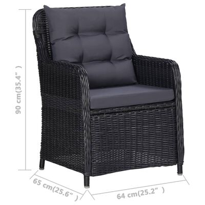 vidaXL Cadeiras de jardim 2 pcs com almofadões vime PE preto