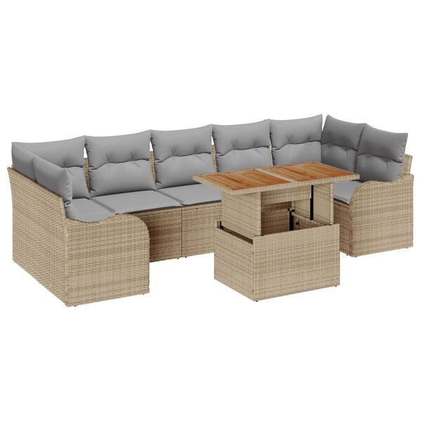 vidaXL Conjunto de Sof&aacute; de Jardim 8 pcs Bege Rattan Sint&eacute;tico