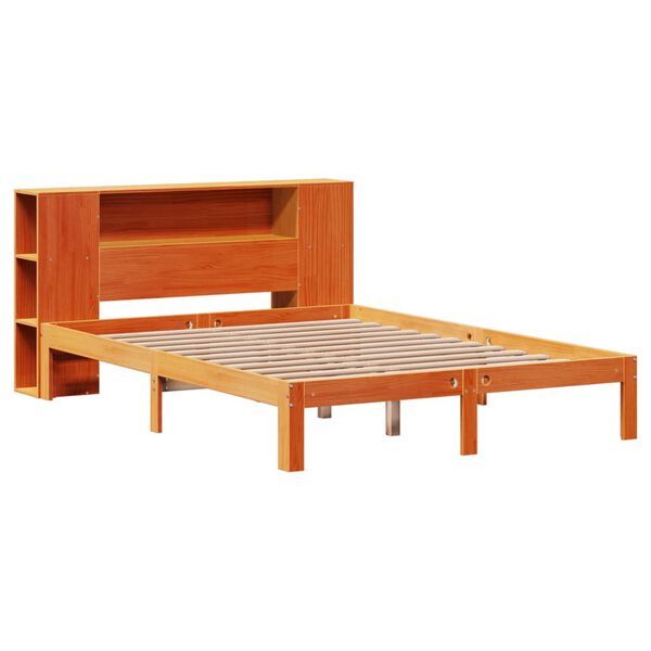 vidaXL Cama com estante sem colchão 140x190 cm pinho maciço