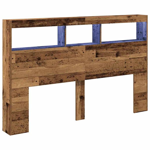 vidaXL Arm&aacute;rio de cabeceira com luzes LED 160x17x102 cm madeira velha