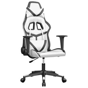 vidaXL Cadeira gaming massagens couro artificial branco e preto