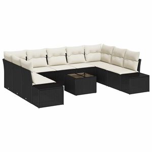 vidaXL Conjunto de Sof&aacute; de Jardim 9 pcs Preto e Creme Polirattan