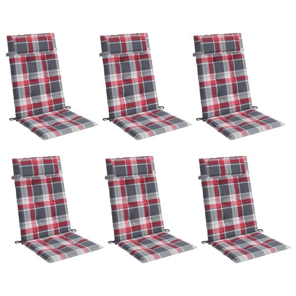 vidaXL Almofad&otilde;es p/ cadeira encosto alto 6 pcs oxford xadrez vermelho