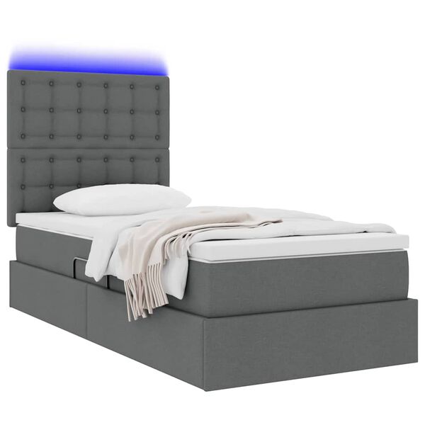 vidaXL Cama com arruma&ccedil;&atilde;o e LED Cinza Escuro 100 x 200 cm Poli&eacute;ster