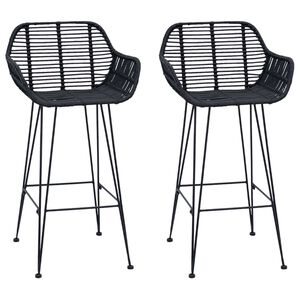 vidaXL Cadeira de Bar 2 unid. Preto 55 x 52 x 92 cm Rattan e Ferro