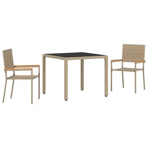 vidaXL Conjunto de Jantar para Jardim 3 pcs Bege vime PE