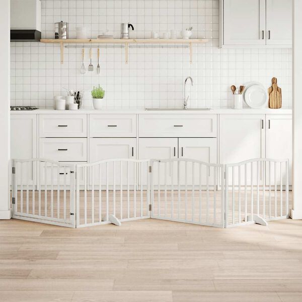 vidaXL Port&atilde;o p/ c&atilde;es com porta dobr&aacute;vel 4 pain&eacute;is 320 cm &aacute;lamo branco