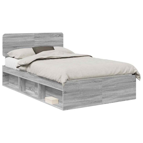 vidaXL Estrutura da Cama com cabeceira Cinza Sonoma 135 x 190 cm