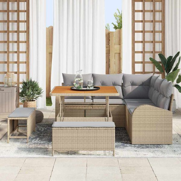 vidaXL Conjunto de Sofá de Jardim 8 pcs Bege Rattan Sintético
