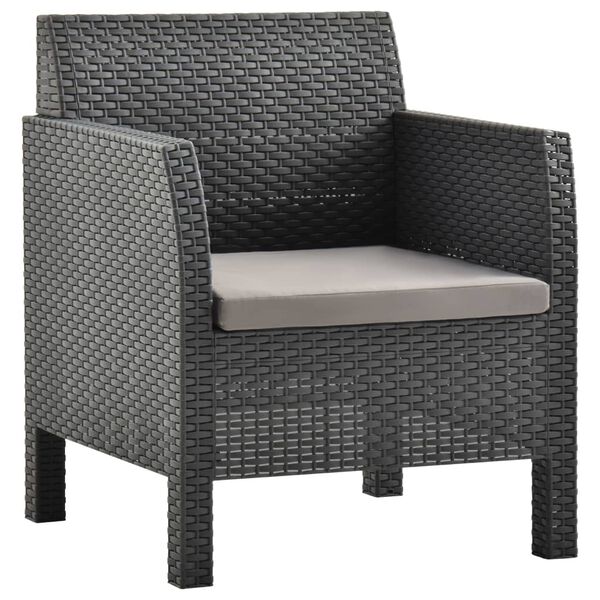 vidaXL Cadeira de jardim com almofada antracite 63x65x76 cm PP Rattan